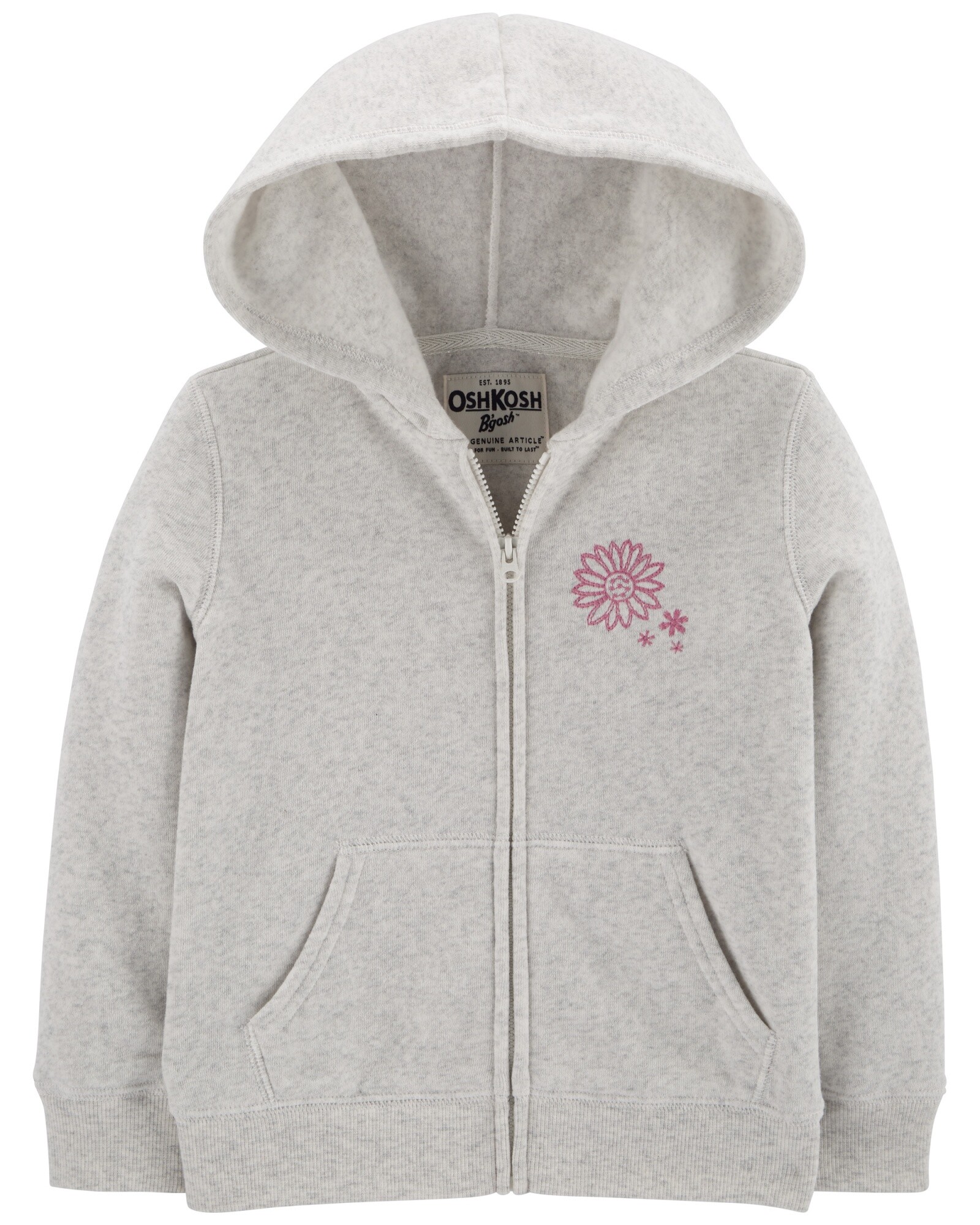 Campera de algodón con felpa con capucha y bordado floral Sin color