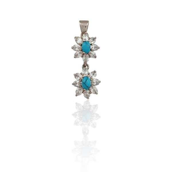 Dije Colgante flor-Plata 925-Piedra zirconia y turquesa-CP3681 Sinpiedra