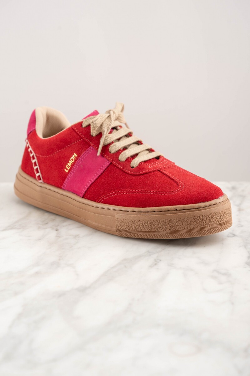 Zapatilla Combinada Gamuza Rojo