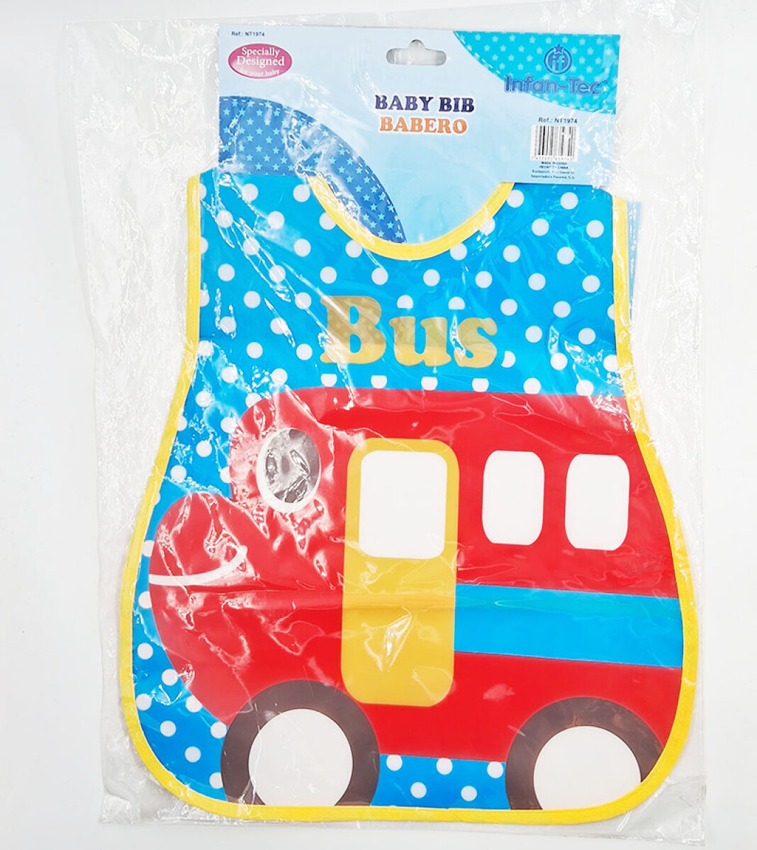 Babero plástico con bolsillo - Diseño Bus 