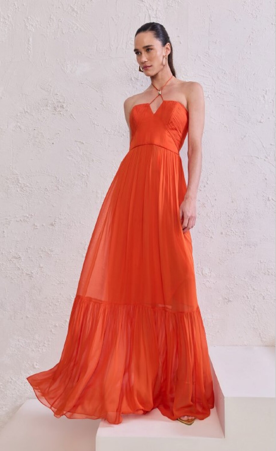 Candance Cruzado Delante Gasa Largo Vestido Con Lazo Naranja main image 1