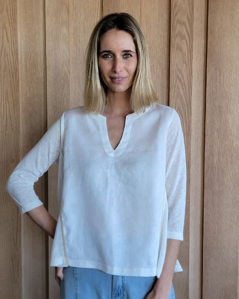 Blusa Faro - Blanco con puntilla cruda 