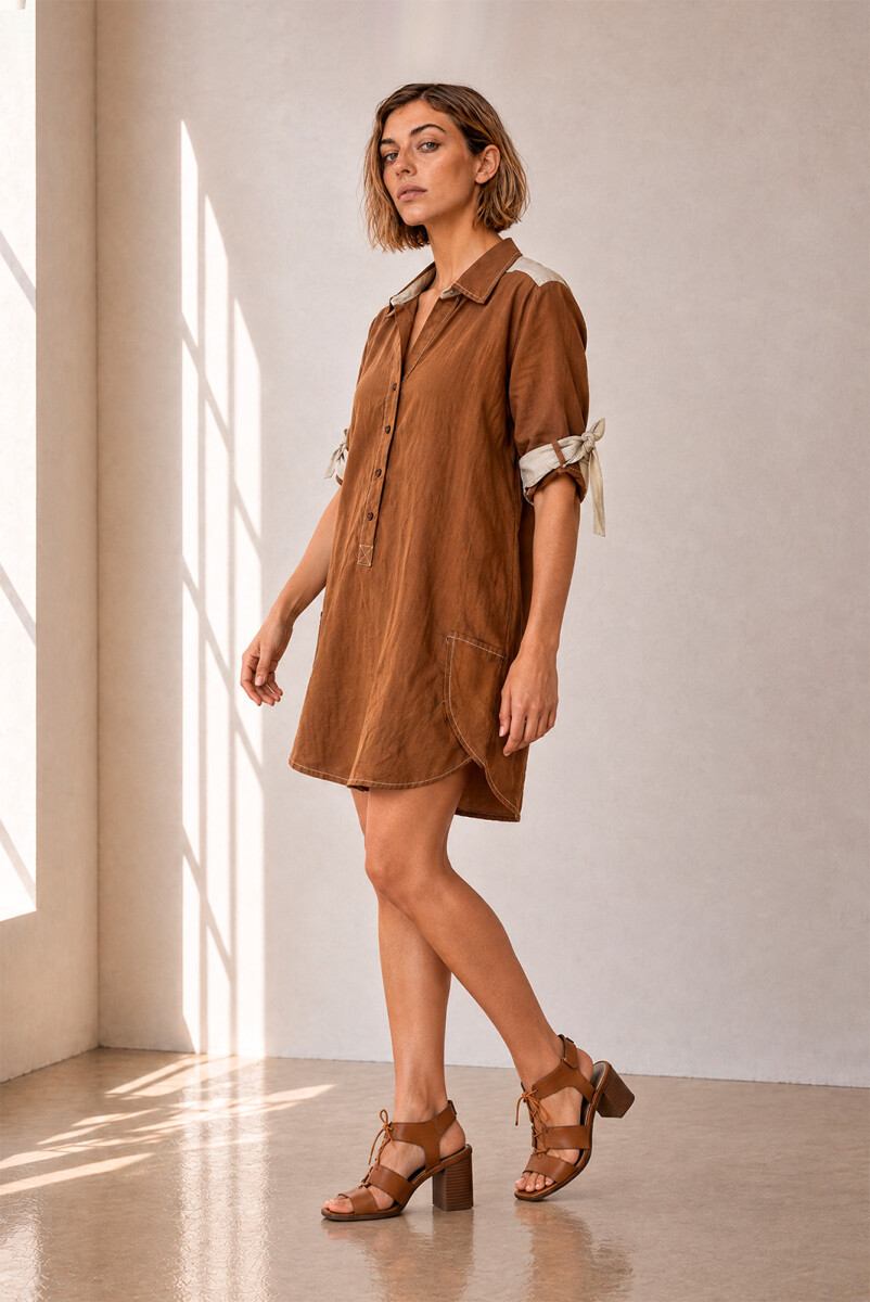 VESTIDO LINO POLO - TOSTADO 