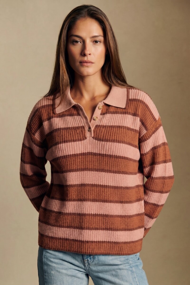 Sweater Polo Rayado Rosa Viejo