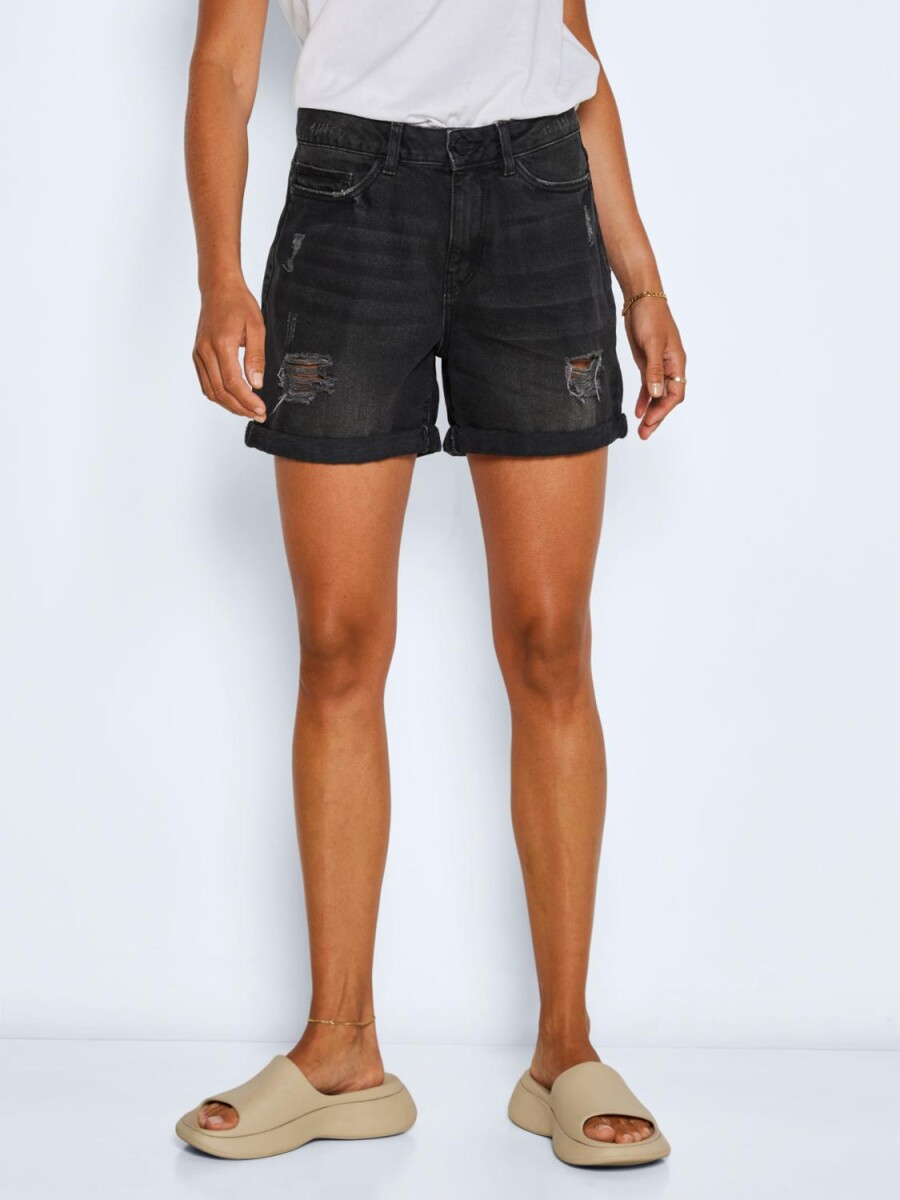 Shorts Jeans Efecto Roto - Black Denim 
