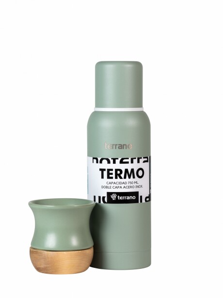 Kit Termo Slim 750ml + Mate Ceramica Base Madera Oliva
