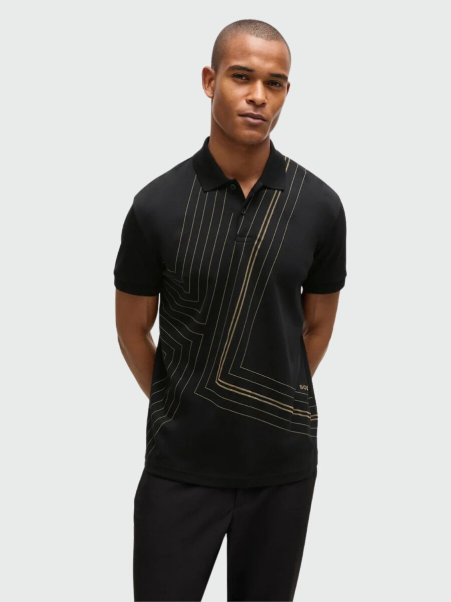 BOSS Polo de Algodón Interlock con Arte de Línea Fina 