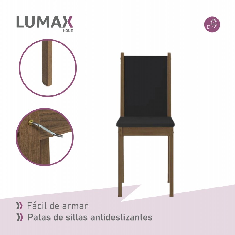 Juego de comedor con mesa redonda de vidrio y 4 sillas rústicas Negro