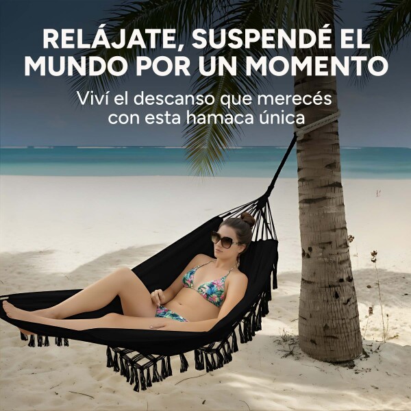 Hamaca Paraguaya Silla Colgante Reforzada Jardín Bolso + Acc Color Negro