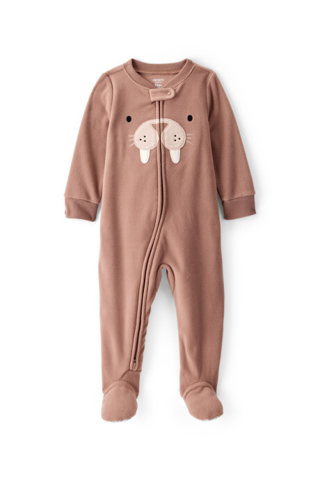 Pijama una pieza de micropolar, con pie, estampa morsa Sin color