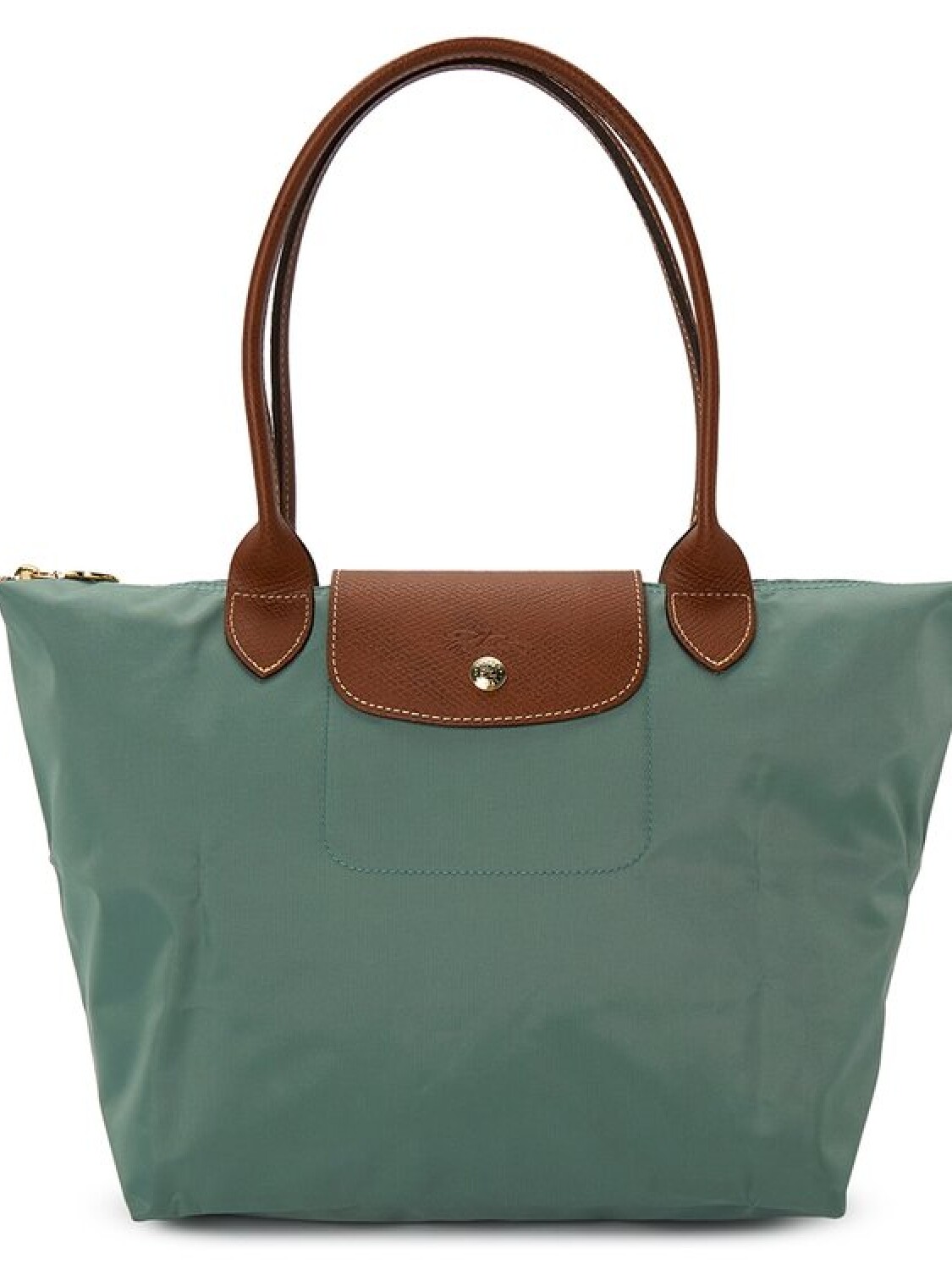 Longchamp -Cartera Longchamp plegable de nylon con cierre y asa larga, Le pliage M Verde