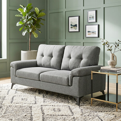 Sillón 2 Cuerpos Tela y Madera Natural Living - Lamona Gris Oscuro