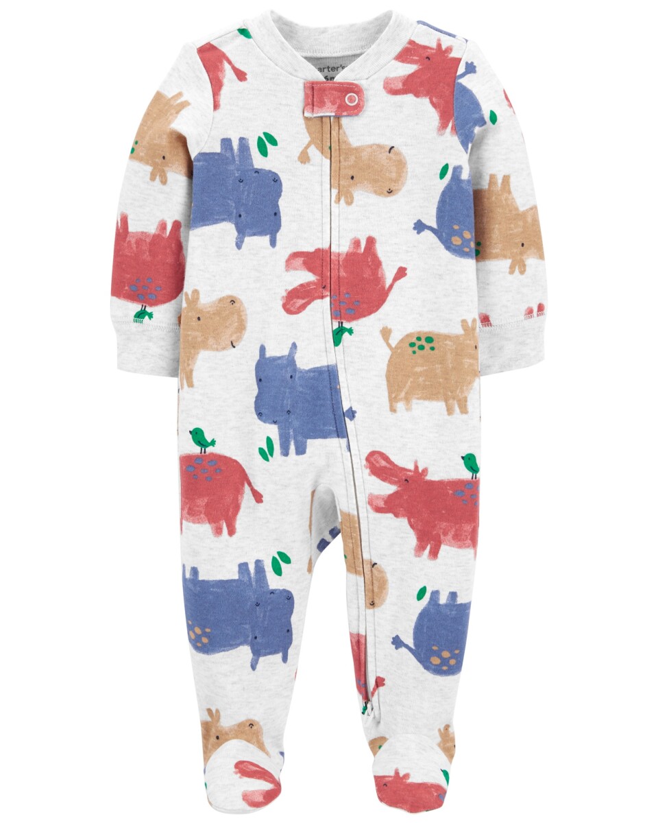 Pijama para Dormir y Jugar con Pie y Cremallera en Dos Direcciones Hipopótamos 