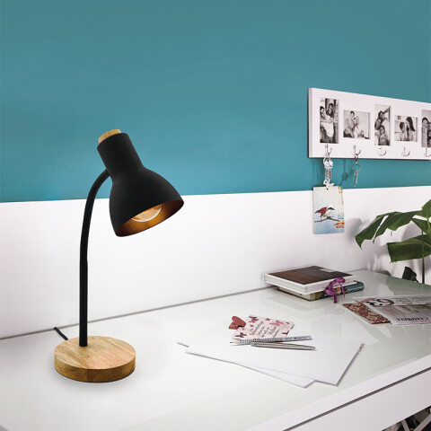 Portátil mesa negra 1XE27 c/base de madera VERADAL EG4104