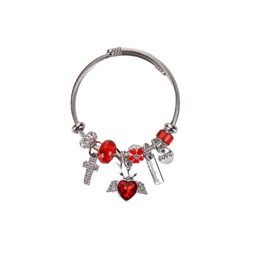 PULSERA PLATEADA DIJE ROJO PULSERA PLATEADA DIJE ROJO