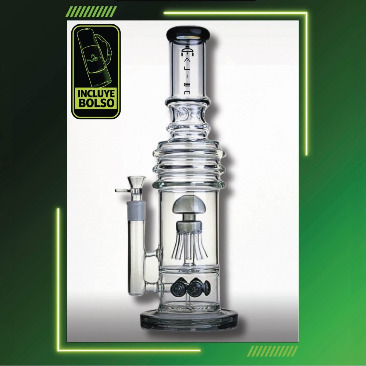 BONG SUPER REBUSTO CON GRAN CAPACIDAD PARA CARGAR DOBLE PERCOLADOR + ATRAPAHIELOS 41CM 
