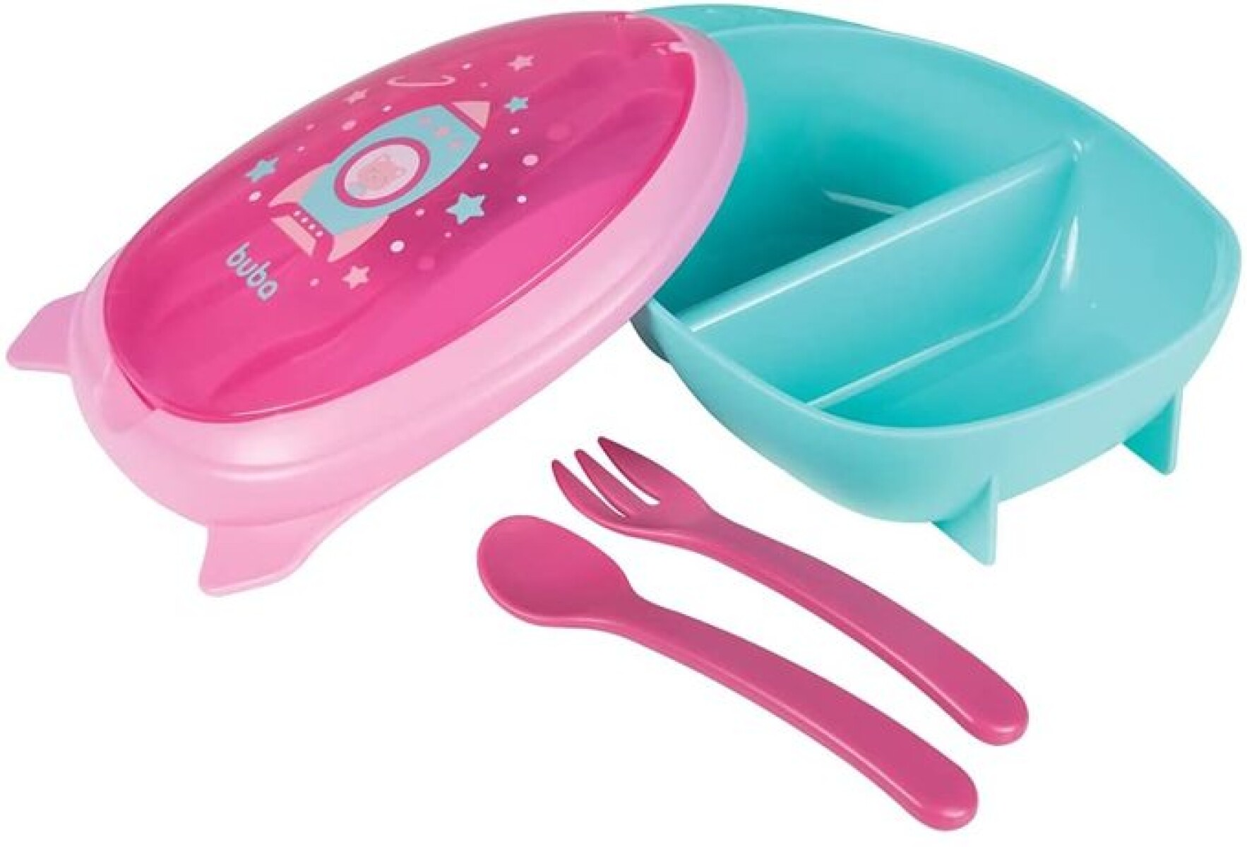 vianda tupper y cubiertos space cohete BUBA - rosa 