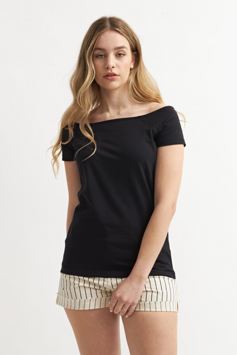 Remera manga corta off shoulder NEGRO