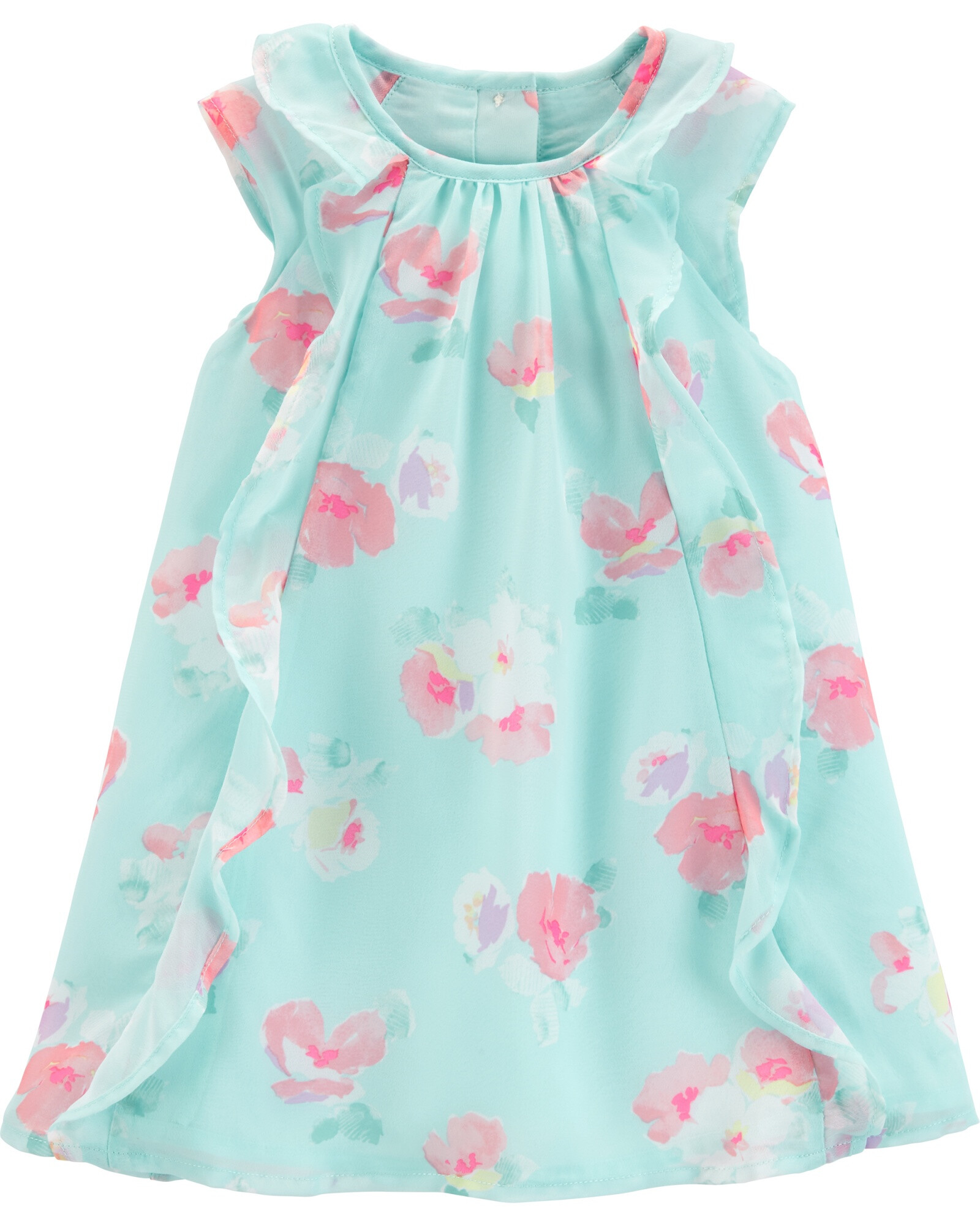 Vestido de gasa con pinzas en escote y detalles de volados 0