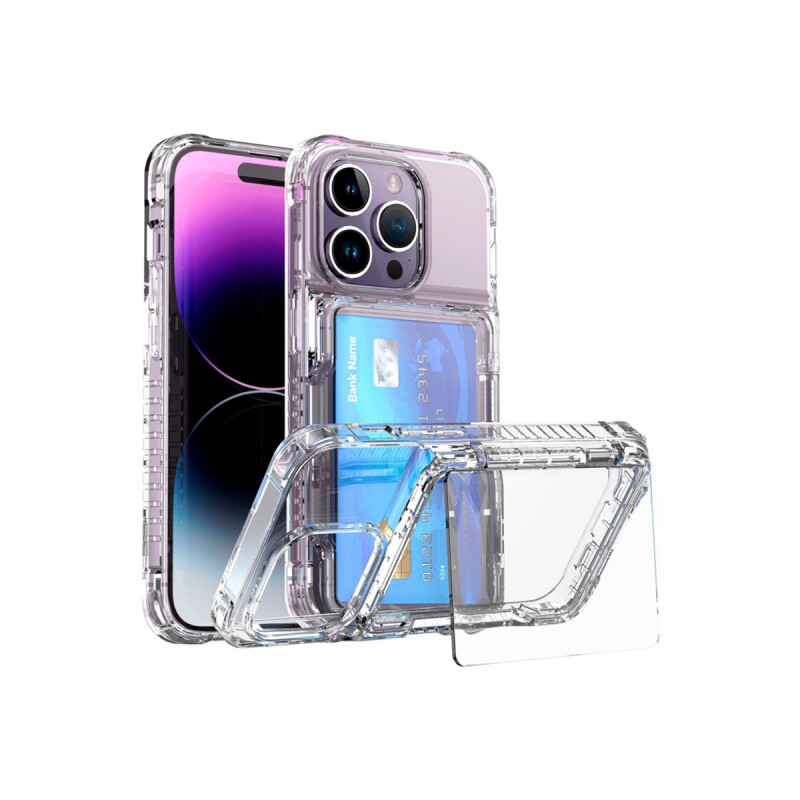 Protector iPhone 15 transparente con portatarjetas y soporte Protector Iphone 15 Transparente Con Portatarjetas Y Soporte