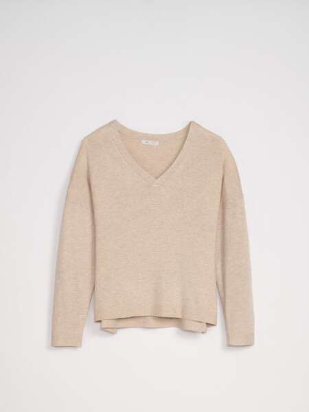 Buzo basico punto escote en v Beige