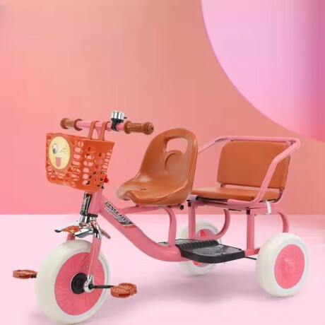 Triciclo Retro Asiento Trasero Canasto Coche Infantil Doble Rosa