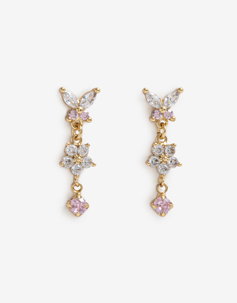 Aros Colgantes Cortos Cubic zirconia Aros Cortos Garden Cubic Zirconia - Dorado