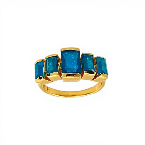Anillo Baguette -Plata rodinada con micra oro 18k-Piedra Jade negro azul- AN2020 conpiedra