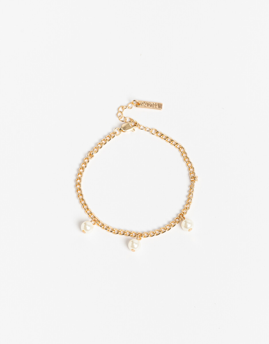 Pulsera Flexible Con Perlas Bañada En Oro 