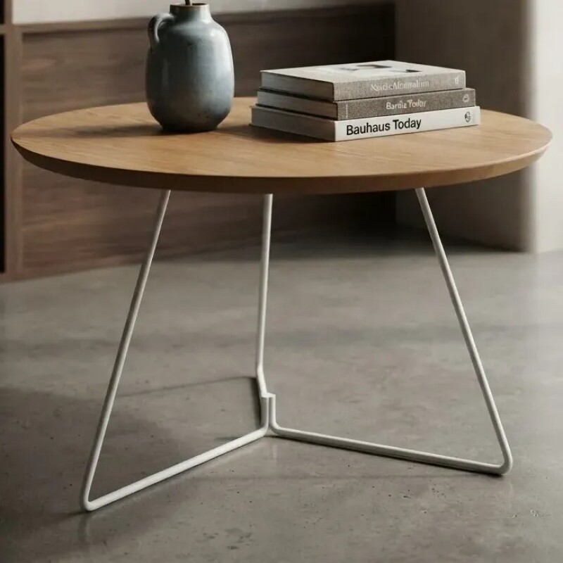 MESA LATERAL REDONDA - TAPA DE MADERA COLOR MIEL Y PIE EN METAL BLANCO 45cms MESA LATERAL REDONDA - TAPA DE MADERA COLOR MIEL Y PIE EN METAL BLANCO 45cms