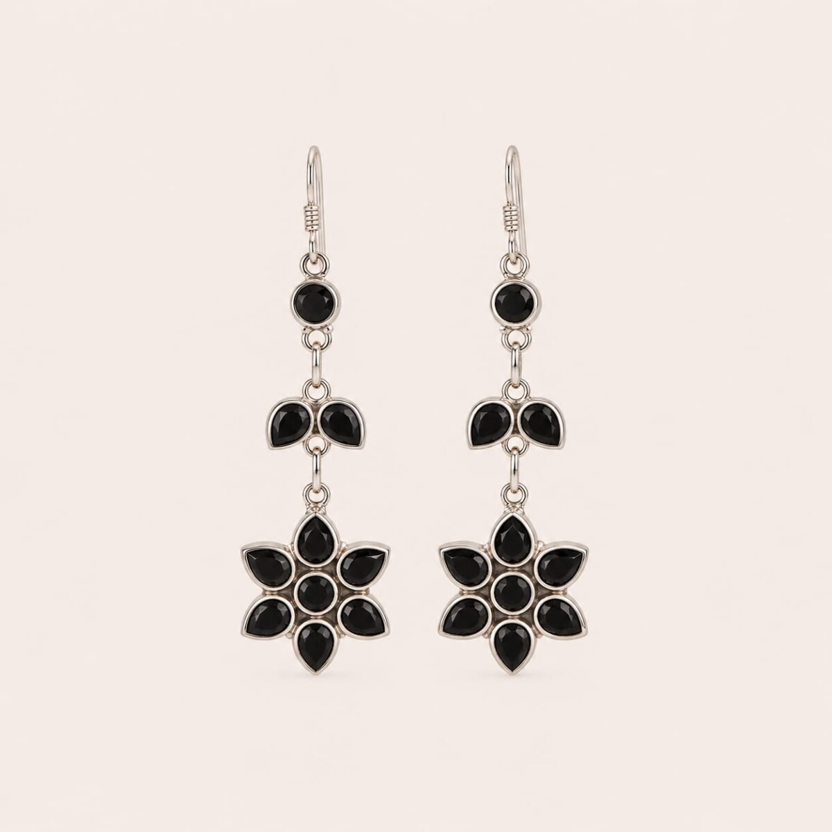 Caravanas Onix Flower- Plata 925 
