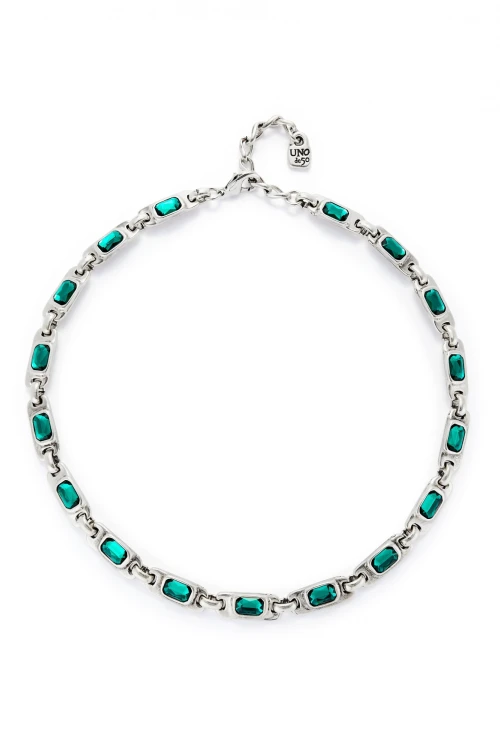 COLLAR BAÑADO EN PLATA DE LEY CON CRISTALES VERDES Colgante