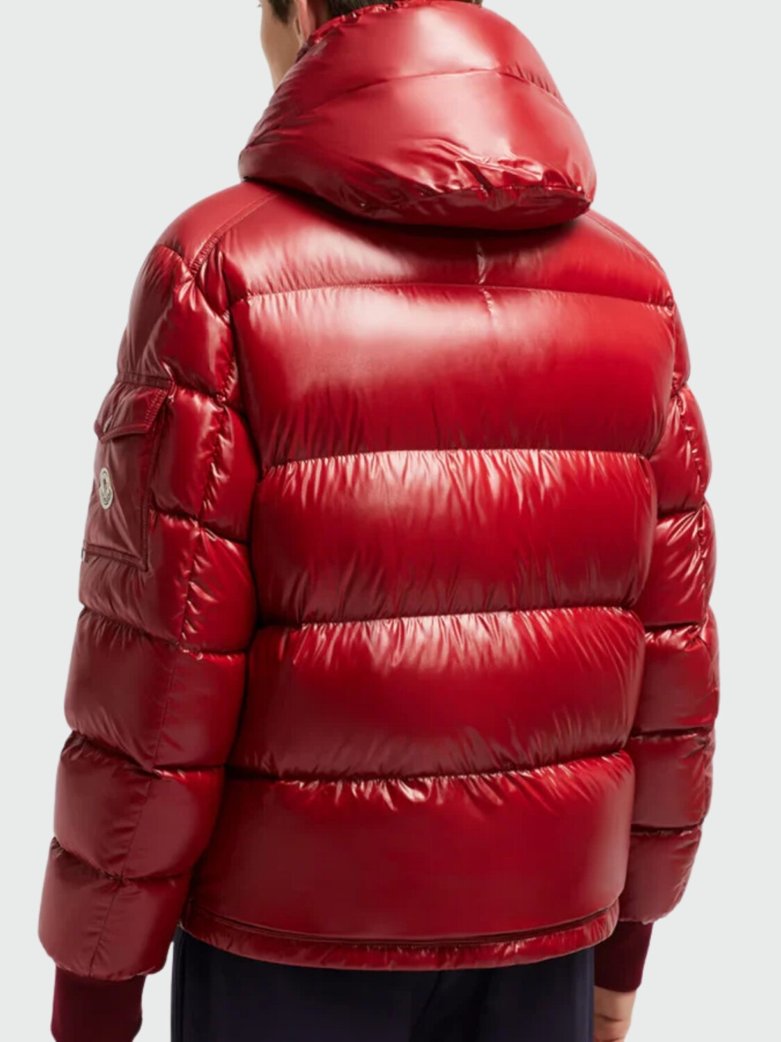 Moncler - Campera rellena de plumas con capucha, Maljasset Rojo Oscuro