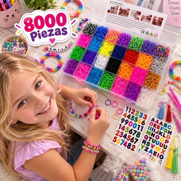 Set Para Hacer Pulseras Gomitas Banditas Brazaletes Niñas Niños Kit x 8000 Piezas IMBACK Set Para Hacer Pulseras Gomitas Banditas Brazaletes Niñas Niños Kit x 8000 Piezas IMBACK