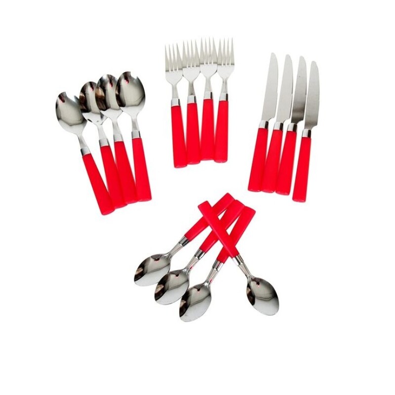 Set de 16 Cubiertos Santorini Rojo con Mangos de Plástico GE SET-16 CUBIERTOS ROJO SANTORINI