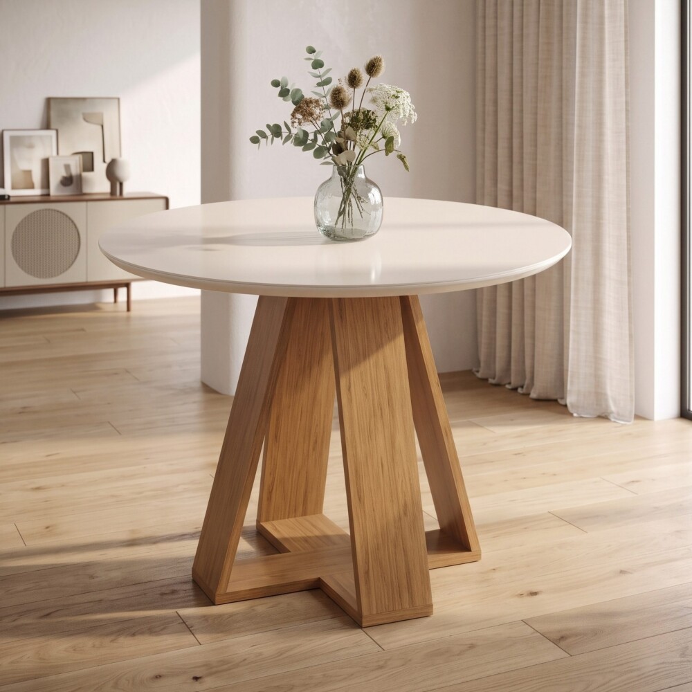 Juego De Comedor 4 Sillas Mesa Redonda - Celeste Marrón | Beige