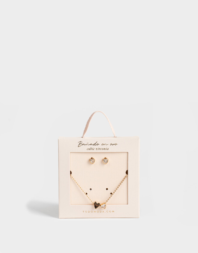 Bijouterie Set Set De Aros Y Cadena Bañado En Oro - Dorado