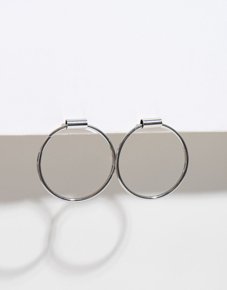 Aros Colgantes Cortos Metal Aros Circulares - Plateado Rodio