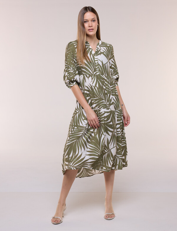 Vestido Midi Estampado Con Botones Y Volantes OLIVA/MULTI