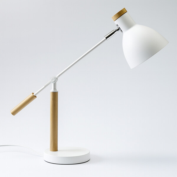 Lampara De Mesa Escritorio Estilo Nórdico Madera Metal 58Cm Color Blanco