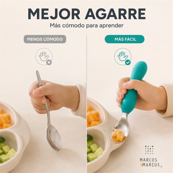 Set X3 Cubiertos Infantiles Marcus & Marcus Agarre Fácil Verde