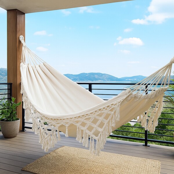 Hamaca Paraguaya Silla Colgante Reforzada Jardín Bolso + Acc Variante Color Blanco