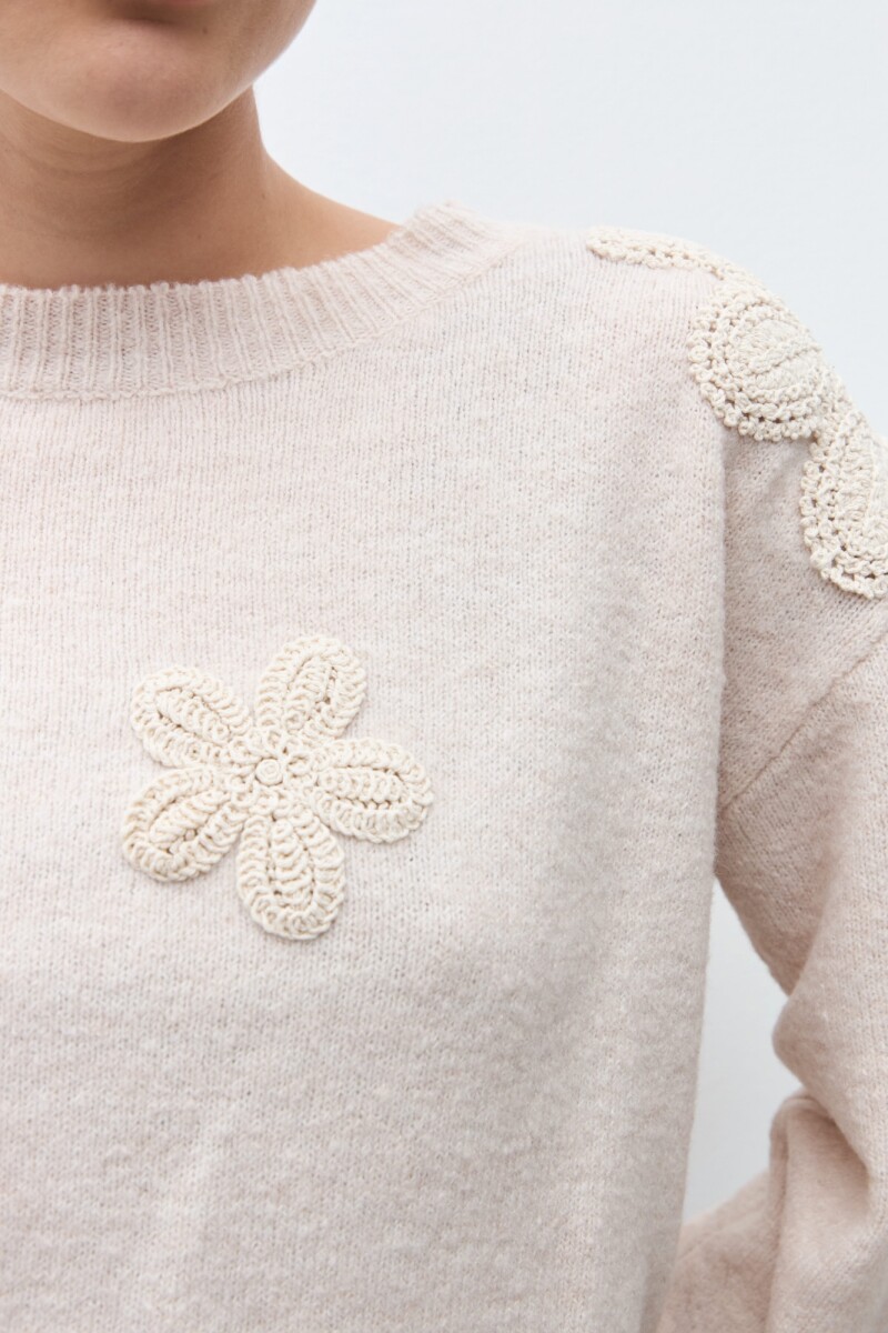 Sweater apliques florales beige melange