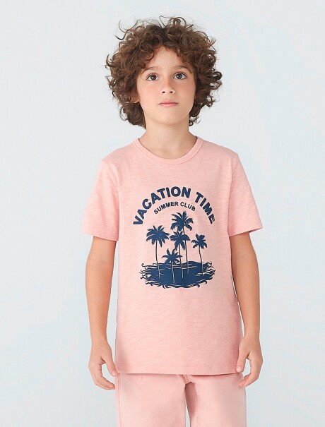 CAMISETA DE NIÑO MANGA CORTA ESTAMPADA  ROSADO