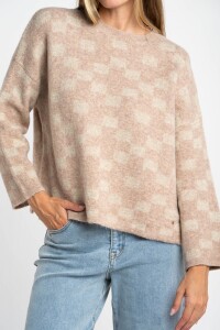 Sweater Intarsia Cuadros Rosa Viejo