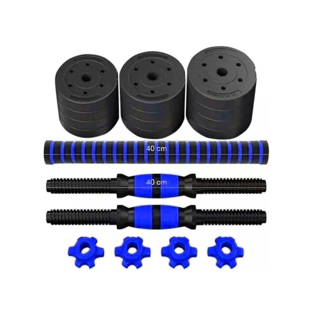 Mancuernas Set 3 En 1 Con Barra 20kg Azul