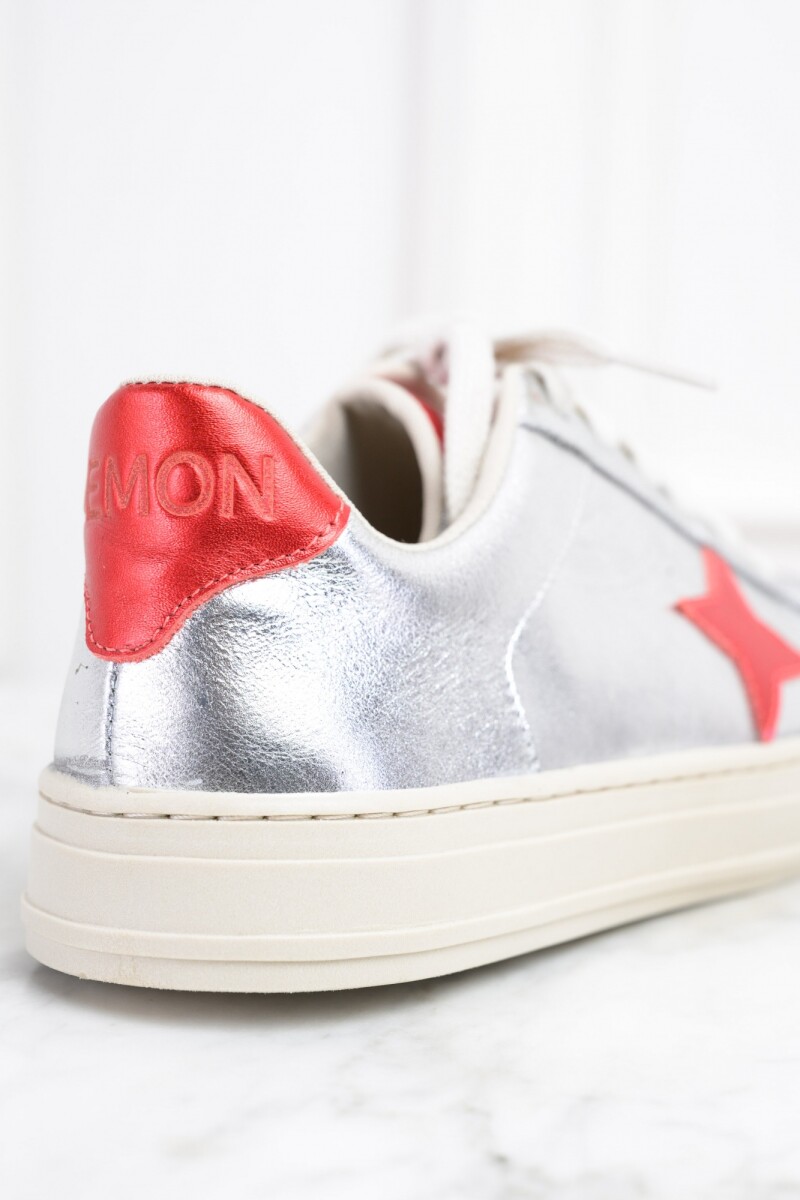 Zapatilla Cuero Metalizada Plata