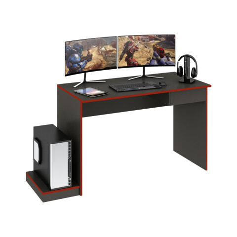 Escritorio gamer con cajón y base para Torre o CPU adaptable Grafito / Rojo