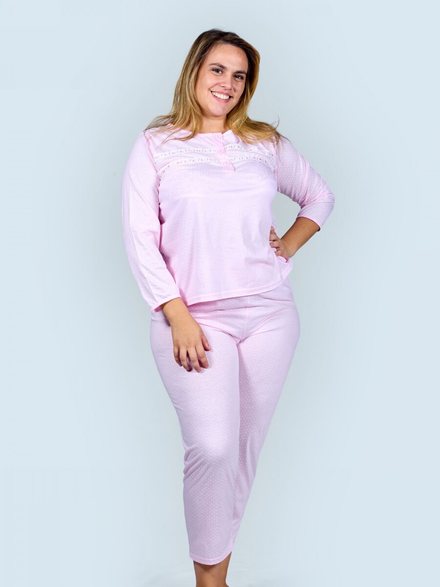 Pijama de algodón con lunares chiquitos América - Rosa 