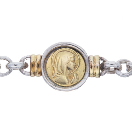 Pulsera de plata 925 y double en oro 18 ktes, VIRGEN NIÑA. Pulsera de plata 925 y double en oro 18 ktes, VIRGEN NIÑA.